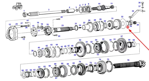 Oryginalny zewnętrzny pierścień segera wałka skrzyni biegów o wymiarach 35 x 2,5 mm i numerze katalogowym X530215146000, stosowany w ciągnikach rolniczych marki Fendt. schemat