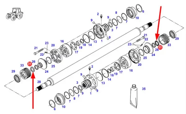 Oryginalny uszczelniacz przegubu napędowego o wymiarach 33,8 x 55,2 x 6,5 mm i numerze katalogowym X540409000000, stosowany w ciagnikach marki Fendt schemat