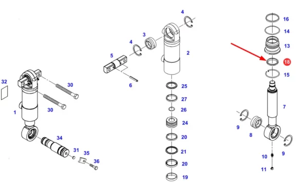 Oryginalny pierścień siłownika hydraulicznego o wymiarach 52 X 60 X 7 i numerze katalogowym X540414700000, stosowany w ciągnikach rolniczych marki Fendt schemat.