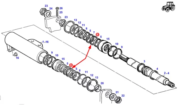 Oryginalny pierścień cylindra kierowniczego o wymiarach 40 x 4,2 mm, numerze katalogowym X547530000000, stosowany w ciągnikach rolniczych marki Fendt oraz Massey Ferguson schemat.