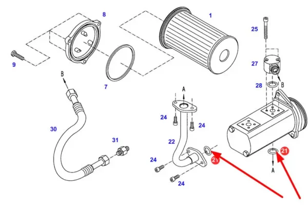 Oryginalny pierścień oring o wymiarach 22 x 3 mm, numer katalogowy X548867666000, stosowany w ciągnikach marki Fendt schemat