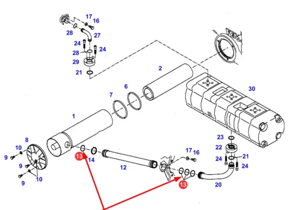 Oryginalny pierścień oring pompy hydraulicznej o wymiarach  27 x 3, stosowany w ciągnikach Challenger, Massey Ferguson, Valtra, Fendt schemat.