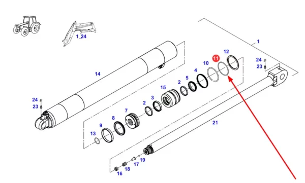 Oryginalny pierścień oring tłoczyska siłownika, wlewu oleju o wymiarach 69,4 x 2,8 mm i numerze katalogowym X548953166000, stosowany w ciągnikach rolniczych marki Fendt schemat.