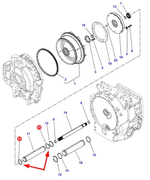 Oryginalny pierścień oring o wymiarach 64,44 x 3,53 i numerze katalogowym X548953366000, stosowany w ciągnikach rolniczych marek Fendt, Challanger, Massey Ferguson i Valtra schemat.