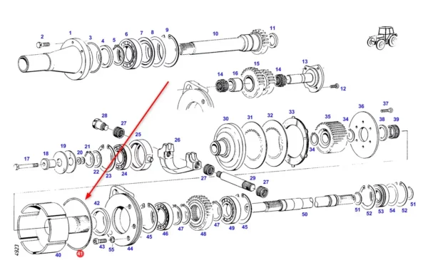 Oryginalny pierścień oring wałka przekaźnika mocy o wymiarach 179 x 3 i numerze katalogowym X549027001000, stosowany w ciągnikach rolniczych marki Fendt schemat.