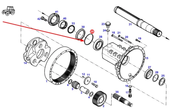 Oryginalny pierścień oring o wymiarach 190,17 x 2,62 mm i numerze katalogowym X549030900000, stosowany w ciągnikach rolniczych marek Fendt, Challenger, Massey Ferguson schemat.