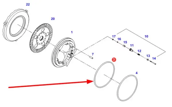 Oryginalny pierscien oring tłoku hamulca o wymiarch 275 x 5 mm i numerze katalogowym X549036500000, stosowany w ciągnikach marki Fendt schemat.