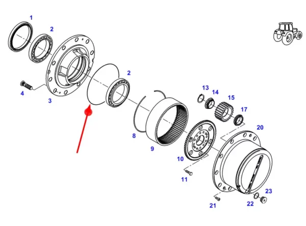 Oryginalny pierścień uszczelniający przedniej zwolnicy typu oring o wymiarach 253,59 x 3.53 mm, stosowany w ciągnikach rolniczych marki Fendt. schemat