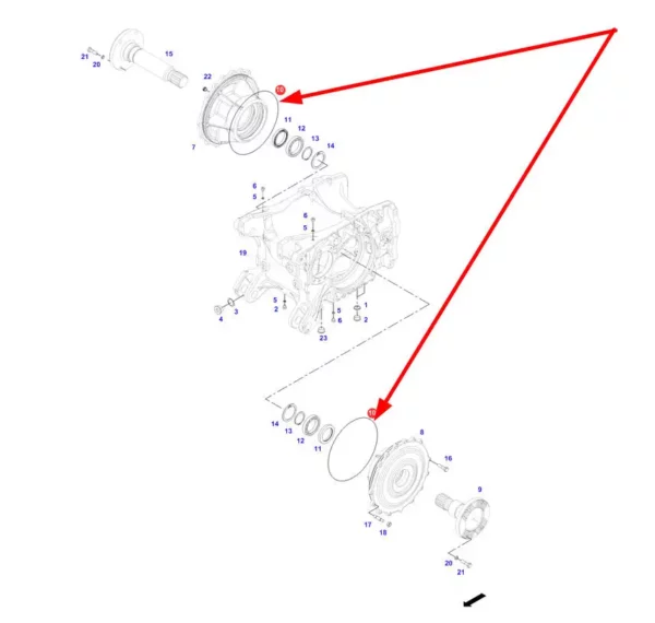 Oryginalny pierścień oring obudowy hamulca o wymiarach 350 x 3 mm i numerze katalogowym X549045400000, stosowany w ciągnikach rolniczych marki Fendt schemat.