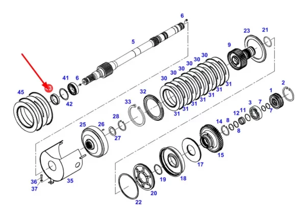 Oryginalny pierścień simering o wymiarach 45 x 65 x 10, stosowany w maszynach rolniczych marki Fendt. schemat