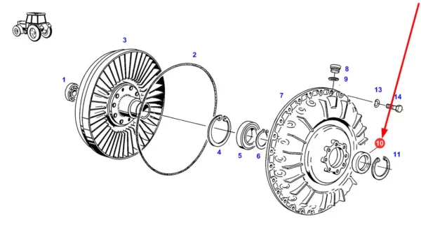 Oryginalny pierścień simering sprzęgła o wymiarach 50 x 70 x 10 mm i numerze katalogowym X550110001000, stosowany w ciągnikach rolniczych marki Fendt schemat.
