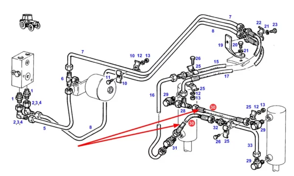 Oryginalny przewód  hydrauliczny przedni TUZ o numerze katalogowym X591637200000, stosowany w ciągnikach rolniczych marki Fendt. schemat