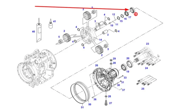 Oryginalne łożysko stożkowe kosza satelit o oznaczeniu 30216 JR i numerze katalogowym X619049641009, stosowanae w ciagnikach rolniczych marek Fendt, Massey Ferguson i Challenger. schemat