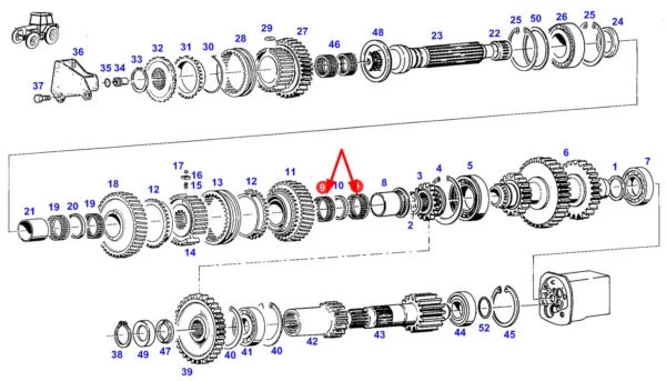Oryginalne łożysko igiełkowe 1-rzędowe wałka skrzyni biegów o wymiarach K45 x 50 x 13, numerze katalogowym X638527900000, stosowane w ciągnikach rolniczych marki Fendt schemat.