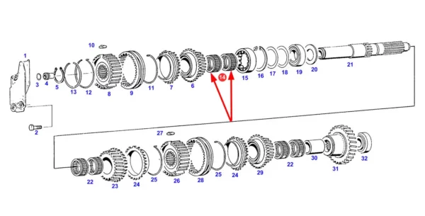 Oryginalne łożysko igiełkowe 1-rzędowe skrzyni biegów o numerze katalogowym X638560400000, stosowane w ciągnikach rolniczych marki Fendt schemat.