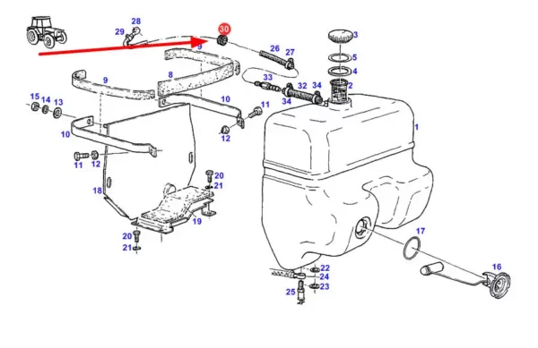 Oryginalna tuleja gumowa przewodu paliwowego o numerze katalogowym X665231000000, stosowana w ciągnikach rolniczych marek Fendt i Challenger. schemat