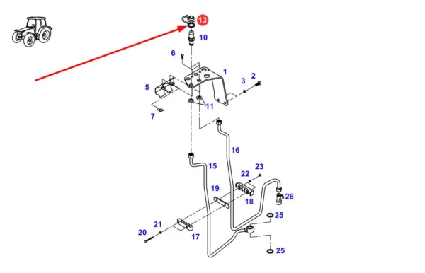 Oryginalna zatyczka złącza hydraulicznego, stosowana w ciągnikach rolniczych marki Fendt schemat