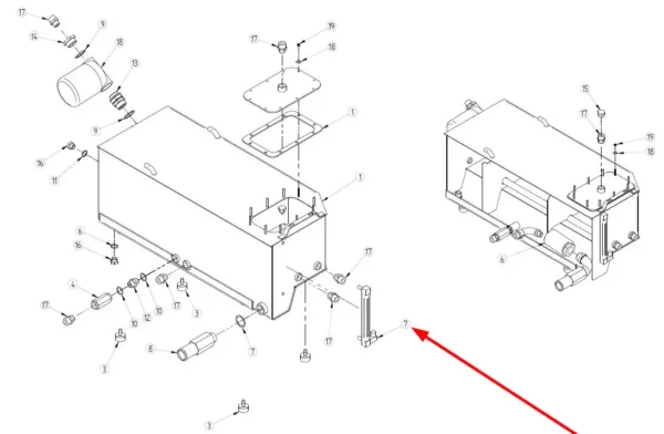 Oryginalny wskaźnik poziomu oleju hydraulicznego o numerze katalogowym 240004001, stosowany w ładowarkach teleskopowych marki Faresin schemat