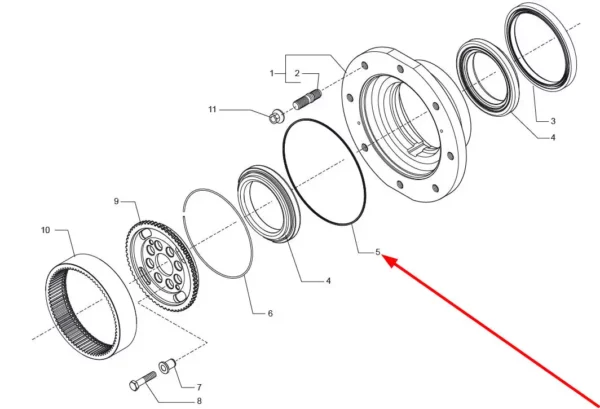 Oryginalny pierścień oring zwolnicy przedniej osi o numerze katalogowym 610028603, stosowany w ładowarkach teleskopowych marki Faresin schemat.