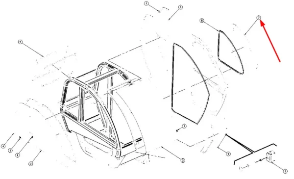 Oryginalna szyba drzwi kabiny o numerze katalogowym 715010102, stosowana w ładowarkach teleskopowych marki Faresin schemat.