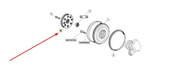 Amortyzator drgań o numerze katalogowym 458370000710, stosowany w ciągnikach rolniczych marki Massey Ferguson schemat