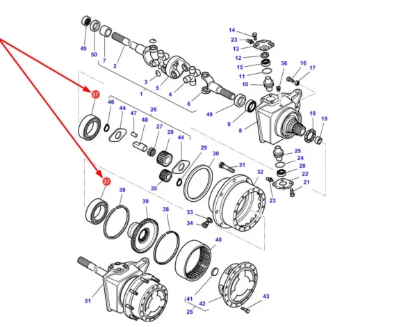 Łożysko stożkowe jednorzędowe o wymiarach 100 x 145 x 24 mm i numerze katalogowym 72715091, stosowane w ciągnikach rolniczych marek Massey Ferguson i Challenger.-schemat