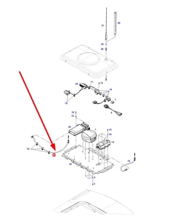 Oryginalny kabel antenowy o numerze katalogowym H438810472040, stosowany w ciągnikach rolniczych marki Fendt schemat.