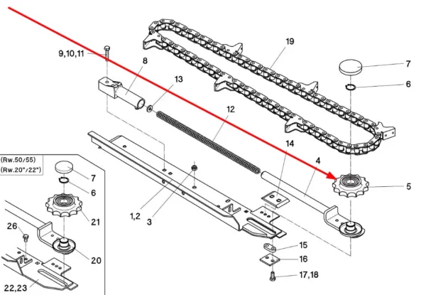 Koło zębate łańcucha wciągającego o 17 zębach i numerze katalogowym 032012, stosowane w przystawkach do kukurydzy marki Geringhoff schemat.