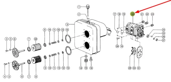 Pompa hydrauliczna 3-sekcyjna o numerze katalogowym 070603.02, stosowana w kombajnach zbożowych, sieczkarniach samojezdnych marki Claas schemat.