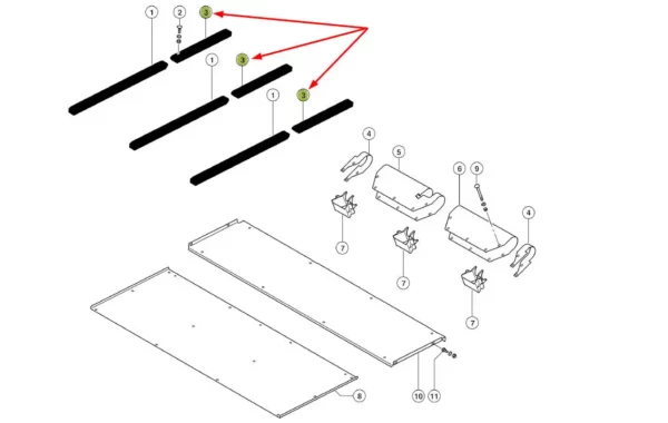 Listwa przenosnika pochyłego drewniana o wymiarach 40 x 30 x 433 mm i numerze katalogowym 518042.04, stosowana w kombajnach zbozowych marki Claas.-schemat