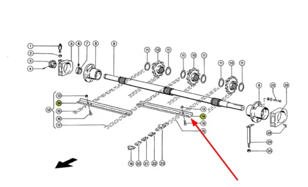 Listwa podajnika pochyłego o numerze katalogowym 630642.00, stosowana w kombajnach zbożowych marki Claas schemat