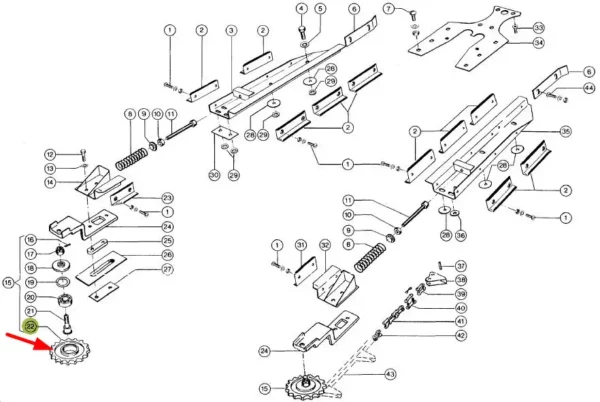 Koło zębate łańcuchów transportowych z prowadnicami o wymiarze 17 Z, numerze katalogowym 677242.00, stosowane w sieczkarniach marki Claas schemat.