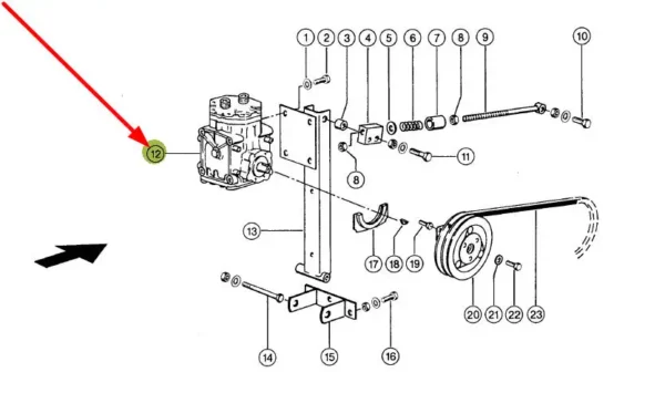 Sprężarka klimatyzacji o numerze katalogowym 9202-109E.02, stosowana w kombajnach zbożowych, sieczkarniach polowych marki Claas schemat.