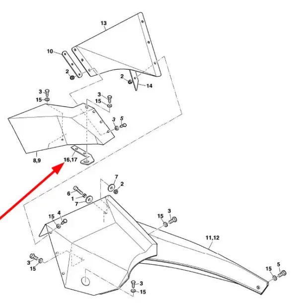 Oryginalny uchwyt lewy osłony o numerze katalogowym LCA106701, stosowany w przystawkach do kukurydzy marki Kemper. schemat