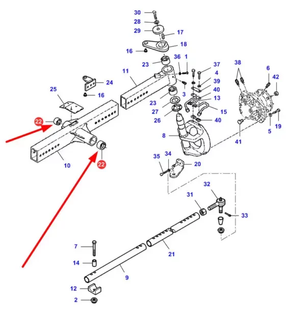 Oryginalna tuleja osi tylniej o numerze katalogowym LA322716750, stosowana w kombajnach zbożowych marki Fendt i Massey Ferguson schemat.