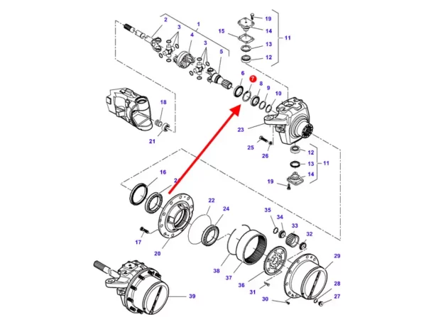 Oryginalny pierścień simering napędu przedniej osi, stosowany w ciągnikach marek Massey Ferguson oraz Challenger. schemat
