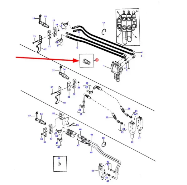 Oryginalne szybkozłącze-wtyczka, stosowane w ciągnikach rolniczych oraz kombajnach zbożowych marki Massey Ferguson schemat.