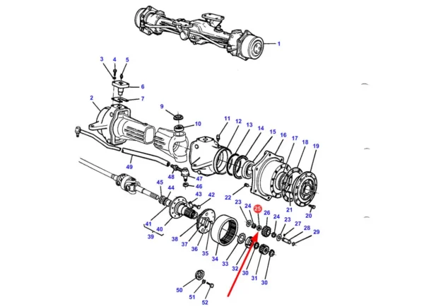 Oryginalna tuleja dystansowa satelity przedniej zwolnicy, stosowana w ciągnikach rolniczych marki Massey Ferguson schemat