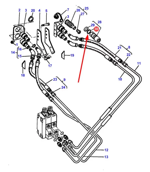 Oryginalny pierścień oring szybkozłączy o numerze katalogowym 1441143X1, stosowane w ciągnikach rolniczych marki Massey Ferguson schemat.