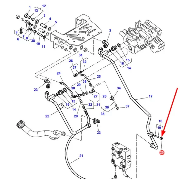 Oryginalna nakrętka układu hydraullicznego o wymiarze  M16 i numerze katalogowym 1442015X1, stosowana w ciągnikach rolniczych marek Challenger oraz Massey Ferguson schemat.