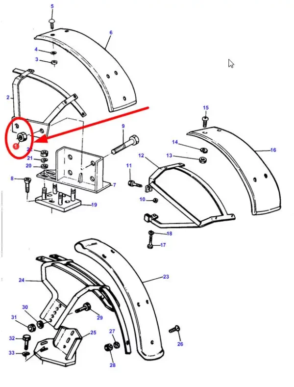 Oryginalna nakrętka o rozmiarze M12, stosowana w maszynach marki Massey Ferguson oraz Fendt. schemat