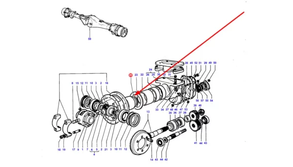 Oryginalny pierścień oring napędu przedniej osi o numerze katalogowym 1442218X1, stosowany w ciągnikach rolniczych marki Massey Ferguson schemat