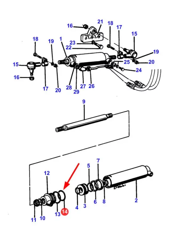 Oryginalny pierścień oring o wymiarach 52 x 58 i numerze katalogowym 1442528X1, stosowany w ciągnikach rolniczych marki Massey Ferguson schemat.