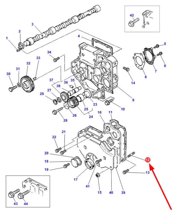 Oryginalna szpilka o wymiarach M8 x 32,5 mm i numerze katalogowym 1476283M1, stosowana w ciągnikach rolniczych, kombajnach zbożowych marek Massey Ferguson, Challenger schemat.