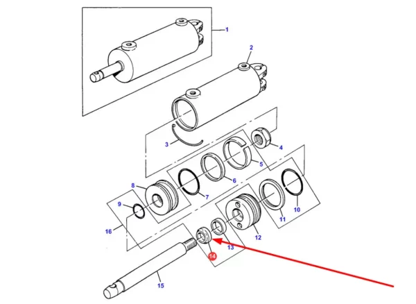 Oryginalny pierścień uszczelniający tłoczyska cylindra hydraulicznego, stosowany w ciągnikach rolniczych marki Massey Ferguson schemat