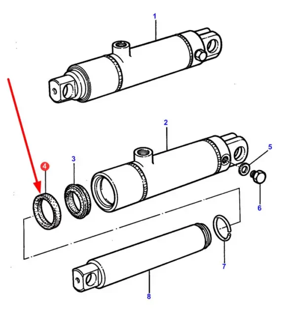 Oryginalny uszczelniacz siłownika o numerze katalogowym 1606648M1, stosowany w ciągnikach rolniczych marki Massey Ferguson schemat.