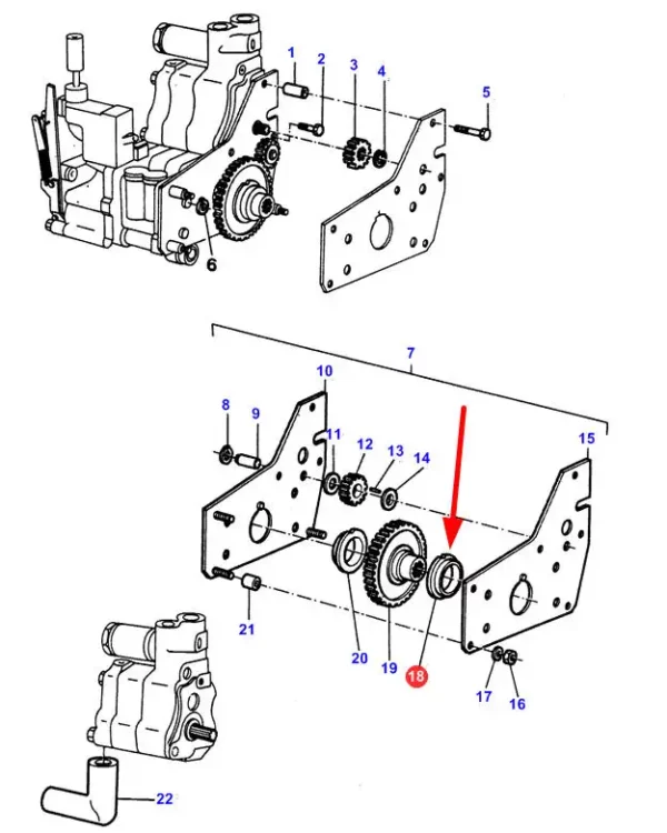 Oryginalna tulejka pompy hydraulicznej o numerze 1661237M1, stosowana w ciągnikach rolniczych marki Massey Ferguson.