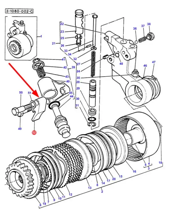 Wkładka hamulca WOM, stosowana w ciągnikach marki Massey Ferguson schemat.