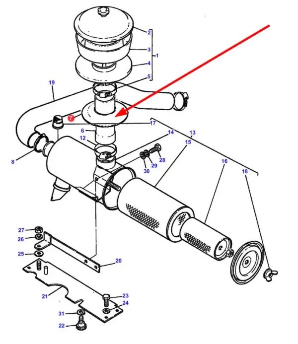 Oryginalna osłona filtra powietrza o numerze katalogowym 1662789M2, stosowana w ciągnikach rolniczych marki Massey Ferguson schemat.