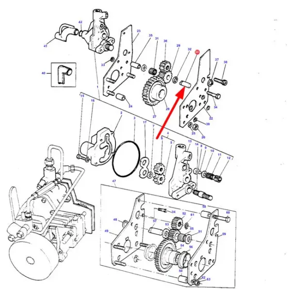 Oryginalny wałek pompy hydraulicznej o numerze katalogowym 1666146M2 stosowany w ciągnikach rolniczych marki Massey Ferguson schemat.